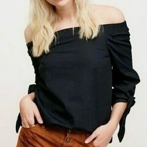 FREE PEOPLE Show Me Some Shoulder Oversized Cotton Poplin Top Black